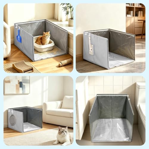 Extra Large 27"x22"x17" Cat Litter Box Enclosure Splash Guard, Foldable PVC - Image 5