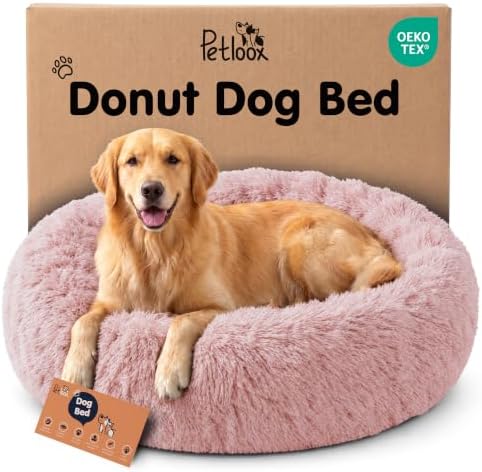 Calming Donut Dog Bed for Small Dogs, Round Dog Bed for Medium & Large Dogs by Petloox