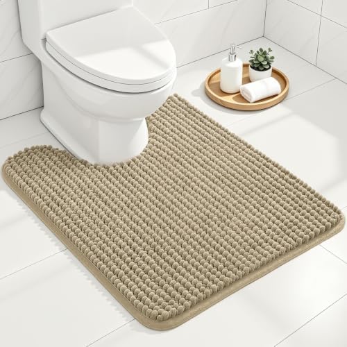Ophanie Beige Toilet Rugs U-Shaped 24x20, Soft Chenille Contour Bath Mat by Ophanie