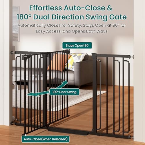 Cumbor 36" Extra Tall Baby Gate, 30.4-56.8" Extra Wide Dog Gate Black - Image 5