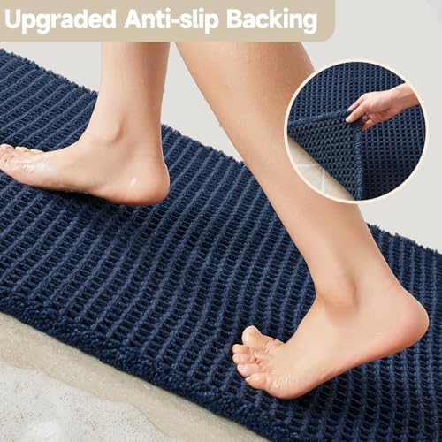 TYUU Waffle Bath Mat, Boho Bathroom Rugs Non Slip, 30x20 Navy Blue - Image 4