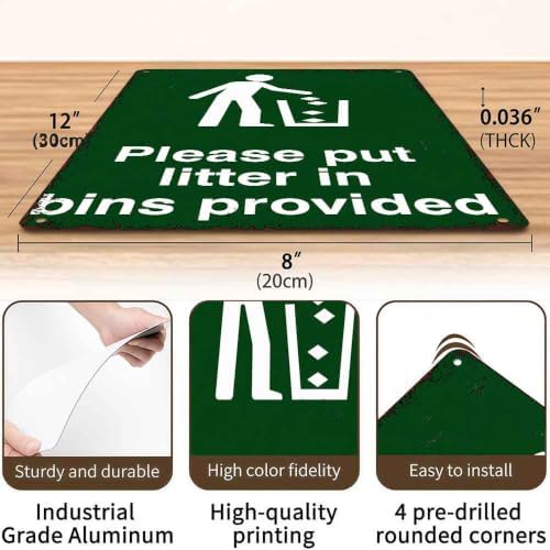 12 X 8in Aluminum Please Put Litter In Bins Provided Metal Sign - Image 2