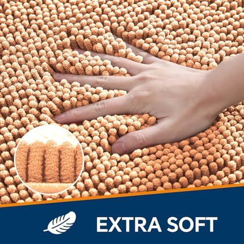 Chenille Bathroom Rug 24"x36" Peach, Non-Slip Plush Bath Mat - Image 3