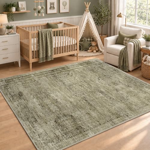 Area Rugs for Bedroom Nursery 4x6 Washable Foldable Vintage Grey by WelcometoBabovid