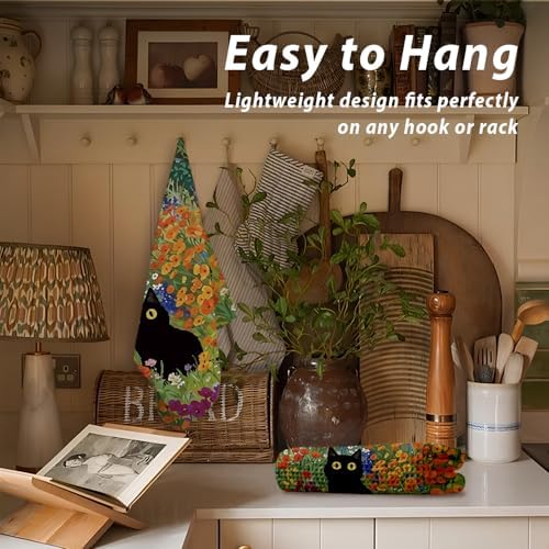 Black Cat Kitchen Towels, Cats Flower Decor - Image 6