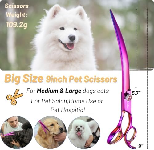 9in Curved Dog Grooming Scissors, 30° VG10 Pet Shears Heavy Duty - Image 2
