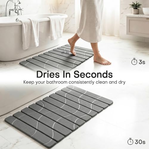 Linidcoud Foldable Stone Bath Mat, Non Slip Large Diatomaceous Shower Mat - Image 4