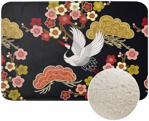 Japanese Crane Bath Mats for Bathroom Asian Oriental Heron Bird Floral Branch by Unknown