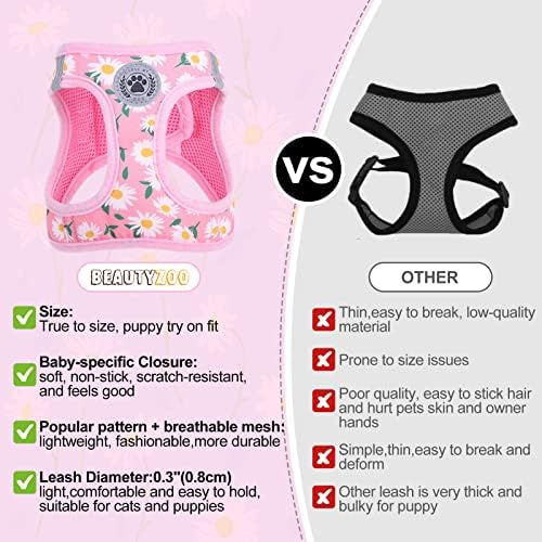 BEAUTYZOO Small Dog Harness and Leash Set, No Pull Puppy Pet Vest- Pink - Image 3