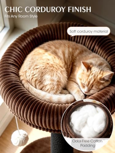 52" Cat Tree Tower for Large Cats, Modern Corduroy, Stable Base - Image 2