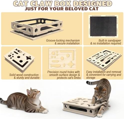 Cat Scratch Puzzle Enrichment Box, Large Solid Wood - Image 2