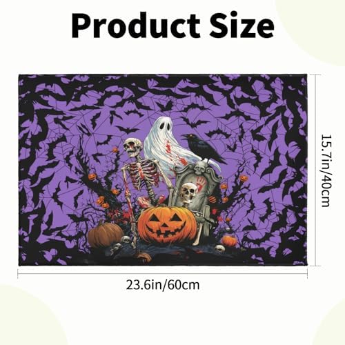 Giwawa Halloween Pumpkin Bath Rug Spooky Ghost Bat Bathtub Mat Washable Plush - Image 3