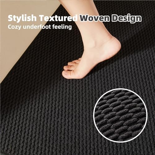 TYUU Black Bathroom Rugs Non Slip Washable, Super Absorbent Thin Bath Mat Quick - Image 3