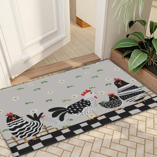 Giwawa Black Rooster Bath Rug Buffalo Plaid Bathtub Mat Absorbent Machine - Image 7