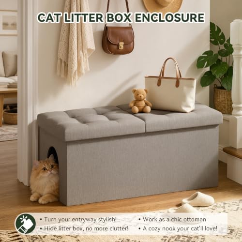 3-in-1 Cat Litter Box Enclosure Furniture, Cat Ottoman - Image 5