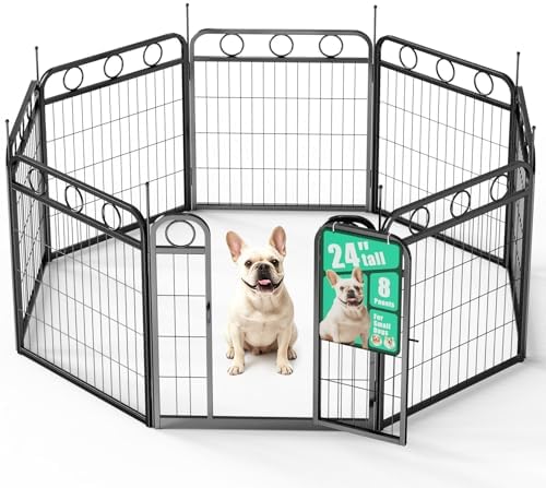 Dog Playpen - 24 Inch 8 Panel Metal Dog Pen by HEYRSUN