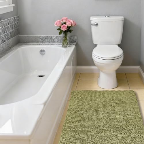Chenille Bathroom Rug 26"x44" Sage Green, Non-Slip Plush Bath Mat - Image 7