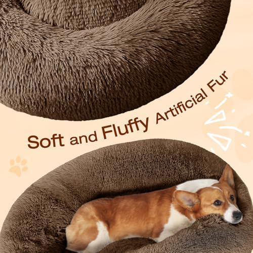 JOLLYVOGUE Dog Bed, Calming Anti-Anxiety Large Dog Bed, Fluffy Donut Cushion - Image 3