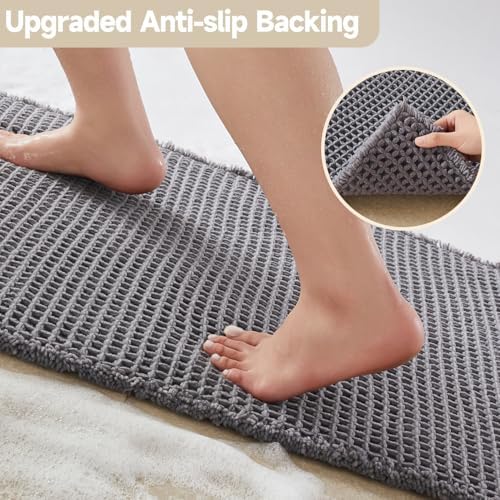 TYUU Waffle Runner Rug Bathroom, Long Boho Bath Mat, 60x24 Grey - Image 4