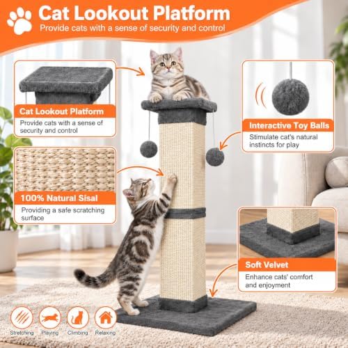 Cat Scratching Post 33 Inch Nature Sisal Scratch Post - Image 4
