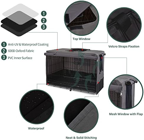 Rachmi 42" 600D Canvas Privacy Dog Crate Cover, Water Resistant Windproof - Image 6