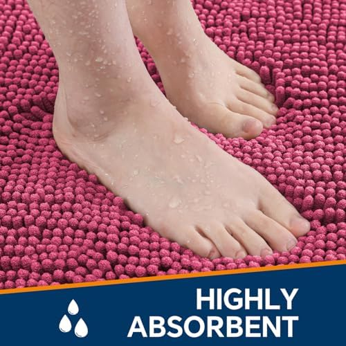 Chenille Bathroom Rug 30"x50" Hot Pink, Large Plush Bath Mat - Image 4