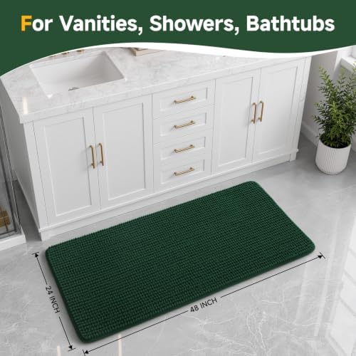 Ophanie Green Bathroom Rugs 48x24, Soft Chenille Bath Mat, Non Slip Absorbent - Image 2