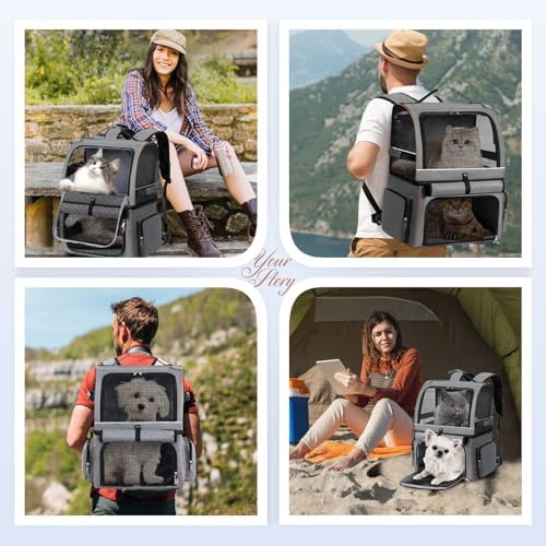 Double Cat Backpack Carrier for 2 Cats, Double-Compartment Pet Carrier Backpack - Image 6