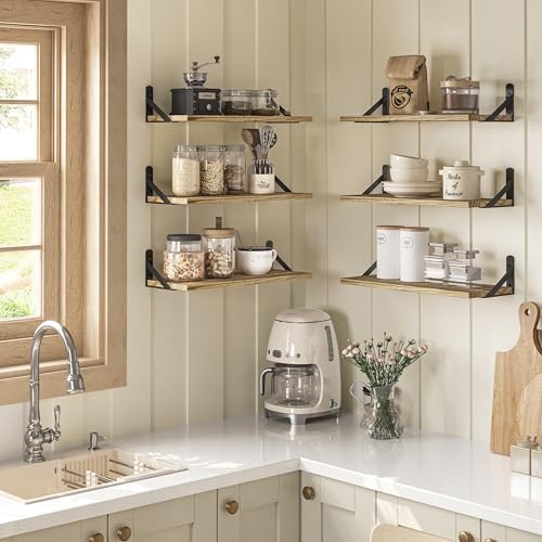 YGEOMER 16.5 Inch Floating Wall Shelves, Light Carbonized Brown - Image 2