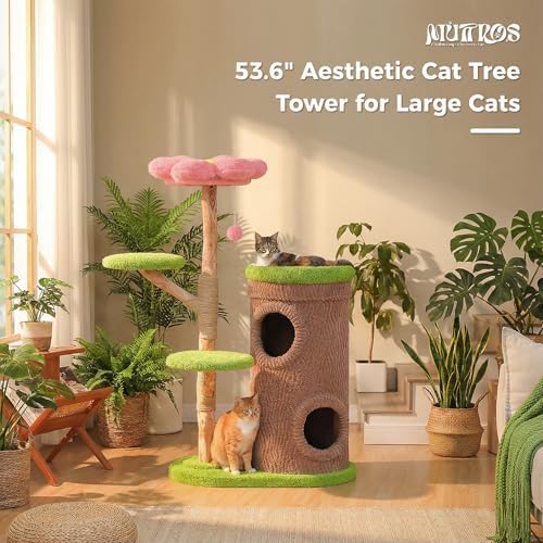 MUTTROS Flower Wood Cat Tree, 53.5" Modern Cat Tower - Image 2