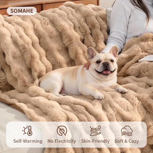 SOMAHE Soft Faux Fur Pet Blanket, Medium 28x22 Latte Coffee - Image 6