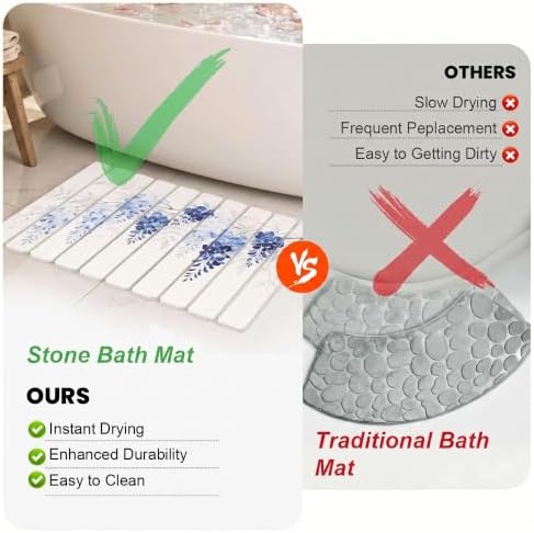 Blue Wisteria Foldable Stone Bath Mat, Absorbent Stone Bathroom Shower Mat - Image 5