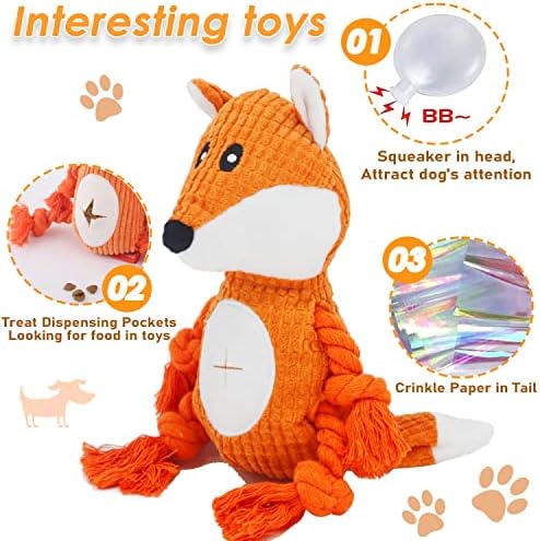 Giraffe Rope Dog Toy, Plush Fox Squeaky Dog Toy, 2 Pack - Image 3