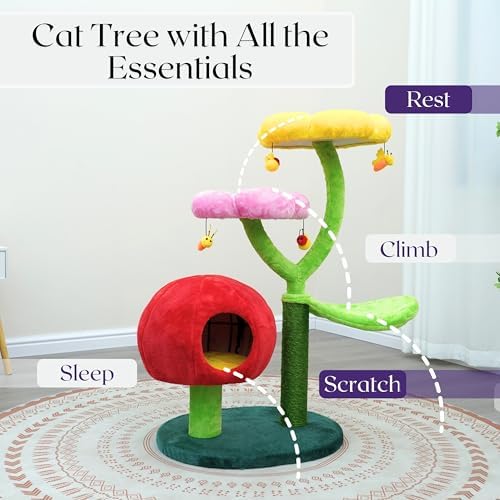Catry Flower Cat Tree with Hideaway Condo, 3 Perches and Scratching Posts - Image 3