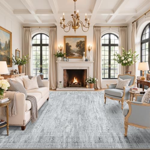 Area Rugs for Living Room Dining Room 9x12 Washable Non-Slip Vintage Grey by WelcometoBabovid