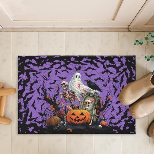 Giwawa Halloween Pumpkin Bath Rug Spooky Ghost Bat Bathtub Mat Washable Plush - Image 7