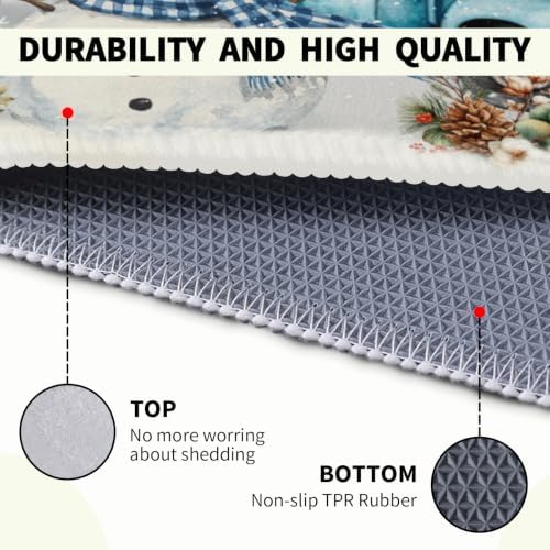 Giwawa Winter Snowman Blue Bath Rug Xmas Truck Microfiber Entryway Doormat - Image 5