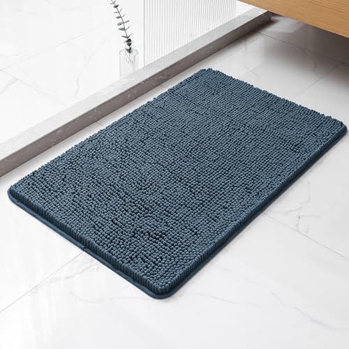 Chenille Bathroom Rug 20"x32" Blue, Non-Slip Plush Bath Mat by Kildoss