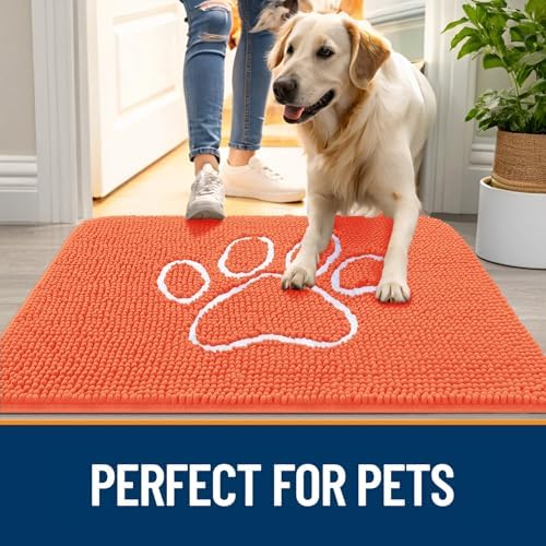 OLANLY Dog Door Mat for Muddy Paws 30x20, Paw Print Design Chenille Mud Mat - Image 6