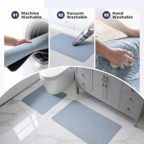 Bathroom Rugs Sets 2 Piece, Thin Bath Mat & U-Shaped Contour Toilet Rug - Image 6