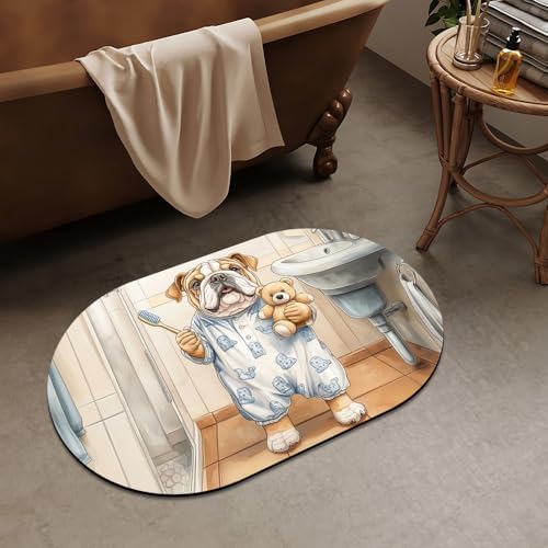 English Bulldog Wearing Pajamas, Super Absorbent Quick-Drying Bathroom Mat Rug - Image 2