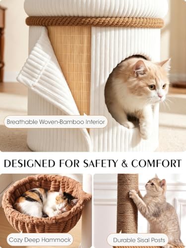 52" Cat Tree Tower for Large Cats, Modern Corduroy, Stable Base - Image 3