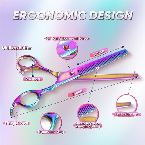 DRGSKL Rainbow Thin Tooth Dog Thinning Shears, Offset Pet Grooming Scissors - Image 6