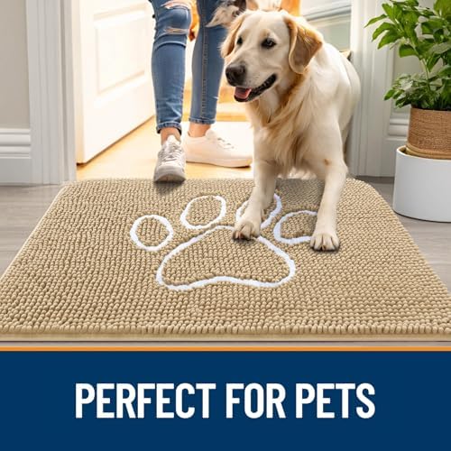 OLANLY Dog Door Mat for Muddy Paws 40x24, Paw Print Design Chenille Mud Mat - Image 6