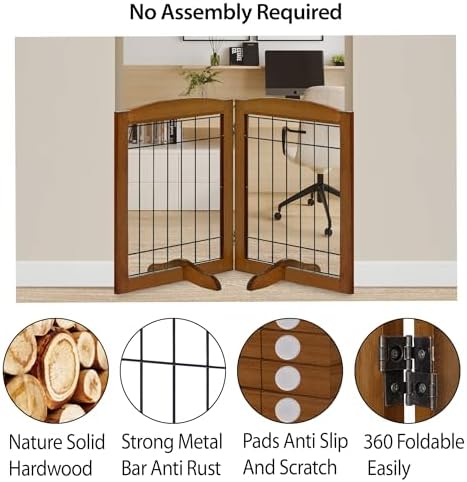 LZRS 2-Panel Freestanding Adjustable Wooden Dog Gate—30” Tall Foldable Pet - Image 3