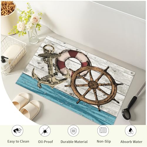 Giwawa Nautical Anchor Bath Rug Coastal Boat Bathtub Mat Extra Absorbent - Image 4