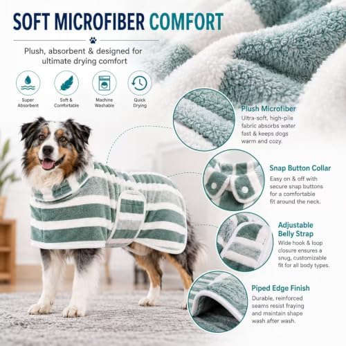 Quick-Dry Dog Bathrobe, Absorbent Striped Pet Towel Coat，Blue：S - Image 7
