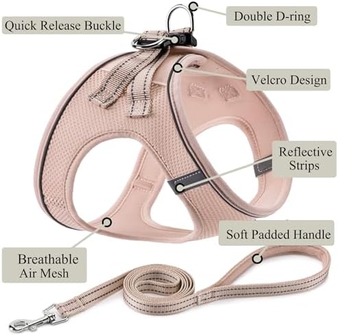 Dog Harness with Leash Set, Step-in Adjustable Puppy Vest, Light Pink XL - Image 2