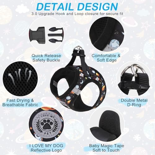 BEAUTYZOO Small Dog Harness and Leash Set, No Pull Puppy Pet Vest-Planet - Image 2