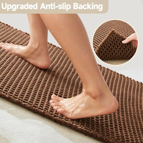 TYUU Waffle Bath Mat, Small Boho Bathroom Rugs Non Slip 24x16 Mocha - Image 4